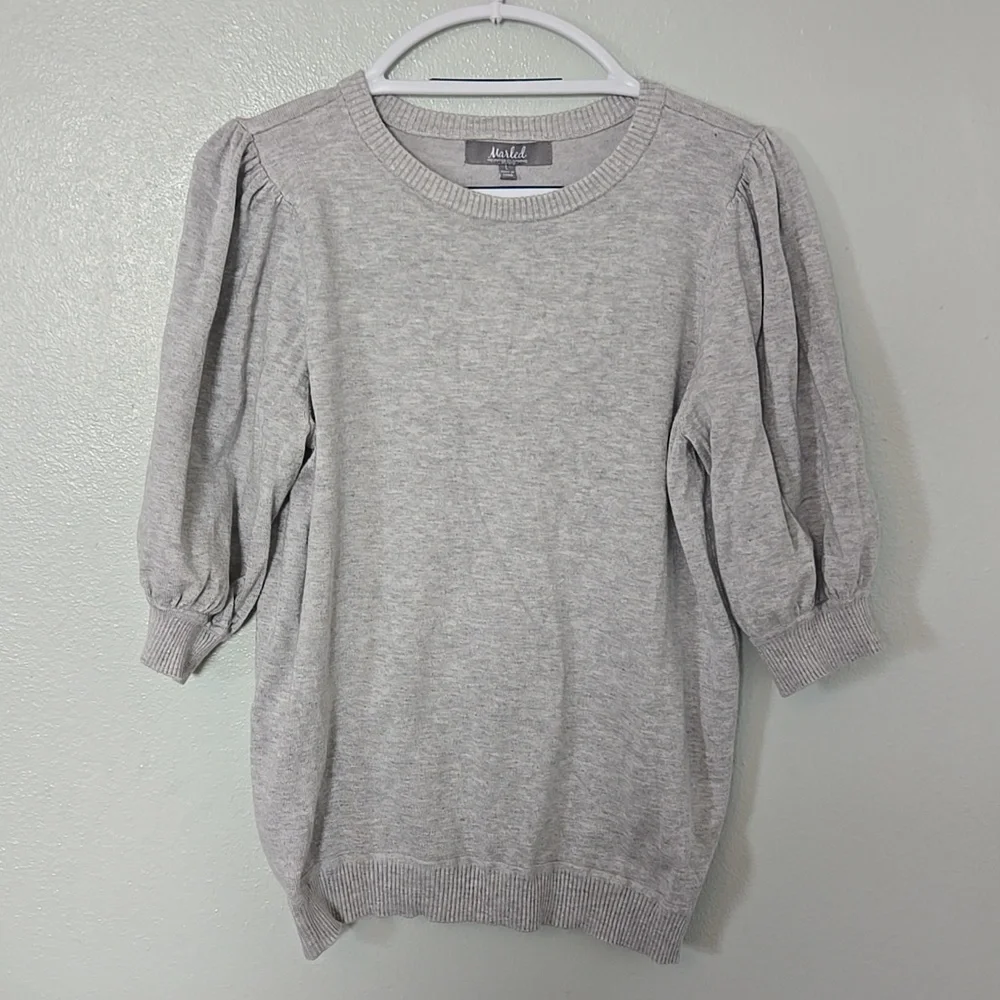 Marled | Gray Puff Sleeve Sweater Top Size Large - Picture 2 of 9